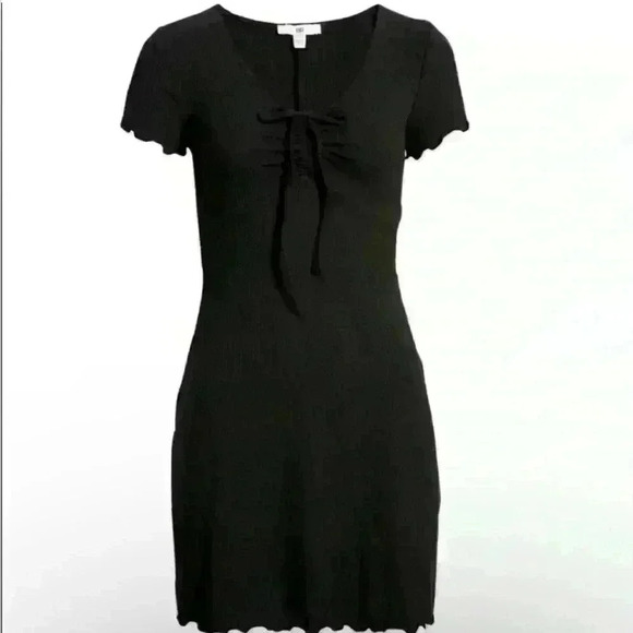 BP. Tie Front Lettuce Edge Rib Dress in Black - Size 2X (NWT) - Picture 2 of 5
